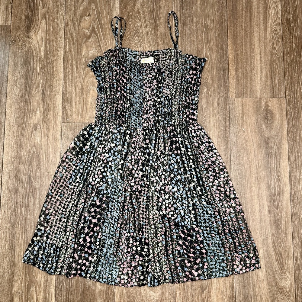 Pretty Good Black Floral bohemian Smocked Dress with Pink and Light Blue Blooms